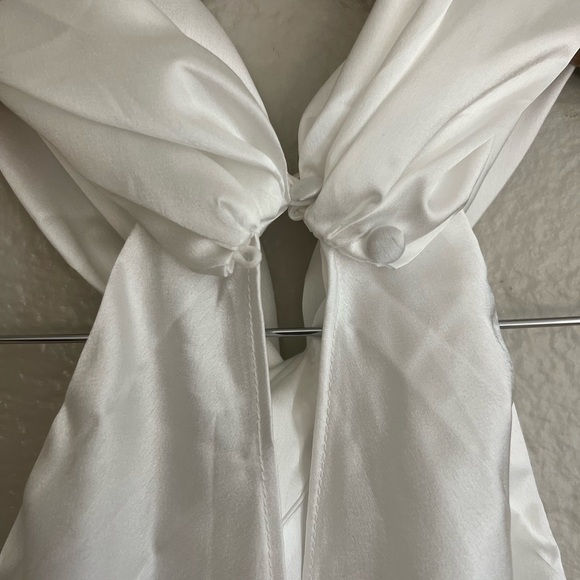 At the Halter White Satin Halter Neck Twist-Front Maxi Dress - Picture 6 of 8